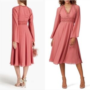 Giamba Pink Lace Long Sleeve V-Neck Dress, size 44 (8)